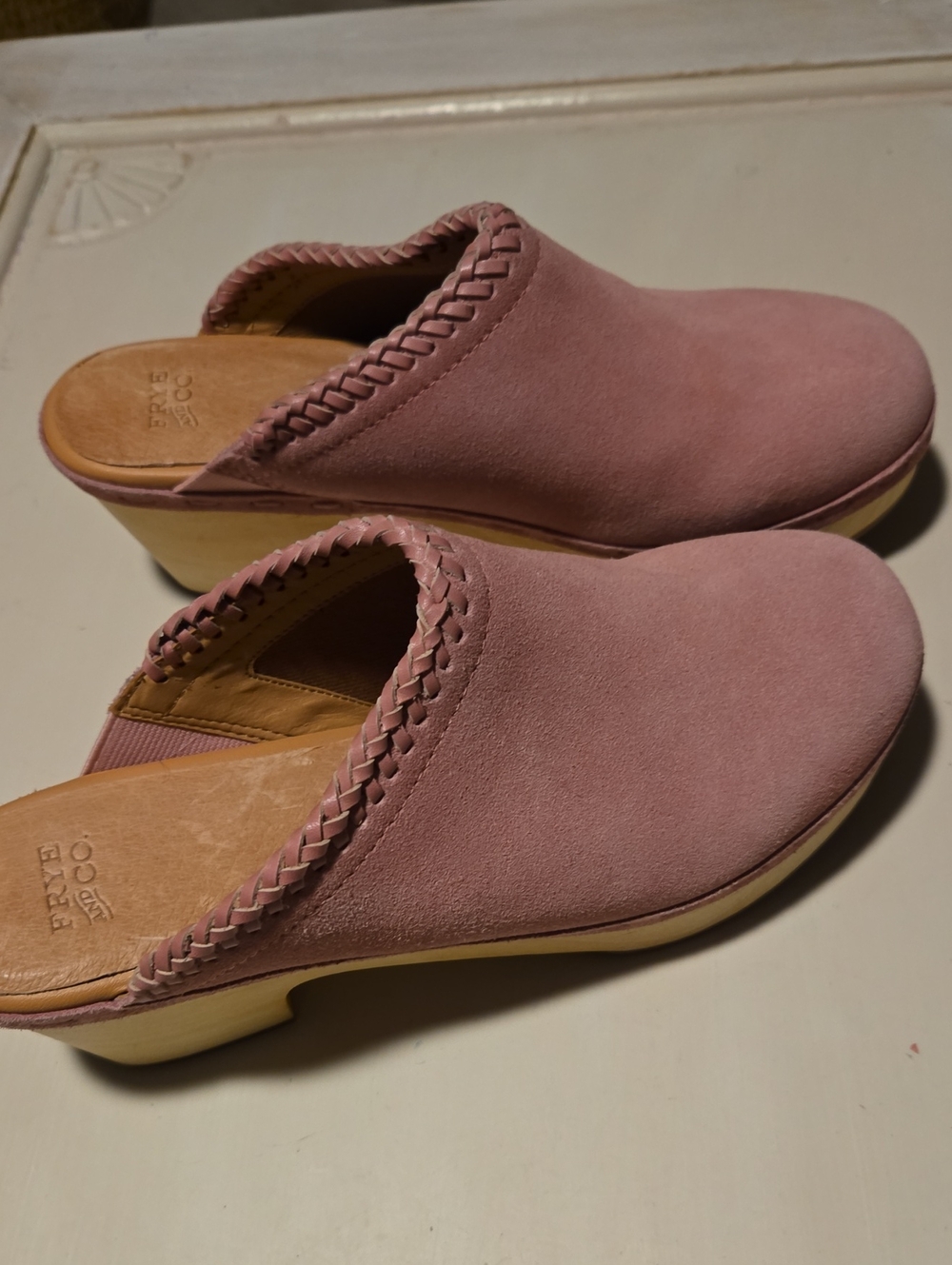 FRYE Dusty Rose Suede Braided-Trim Clogs - Picture 5 of 5